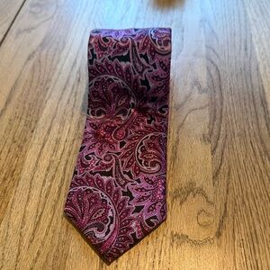 Brioni Pink and Black Paisley Silk Tie